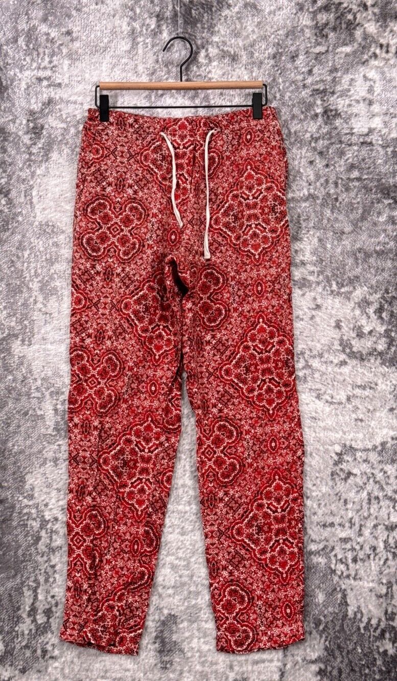 Overlover Pants 25 Womens Donna Red Bandana Print Linen Tapered Leg Pull On